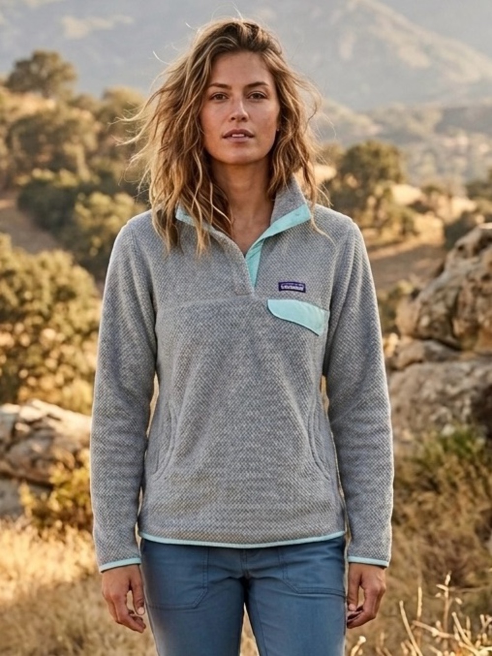Patagonia Synchilla Snap-T Fleece‎ Pullover Grey Teal Lightweight Retro Outdoor